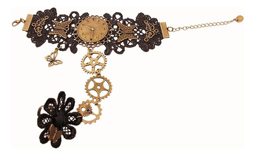 Pulsera De Encaje Negro Guantes Sin Dedos Steampunk