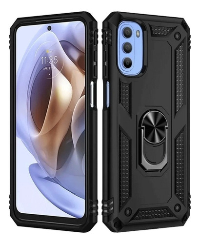 Funda Reforzada Con Anillo Para Modelos De Motorola Negro Moto G51