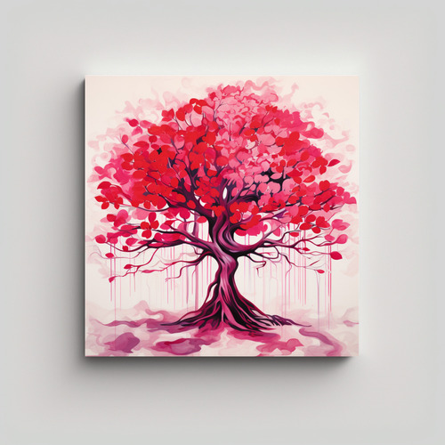 50x50cm Cuadro Vanguardista Banyan Tree En Rojo Y Rosa