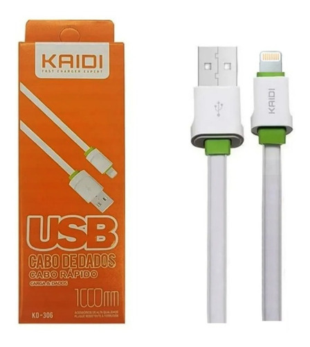 Kaidi KD-331A Cabo Carregador Usb Lightning Super Turbo 2 M iPhone - Cor Branco Apple Ubs Lightining