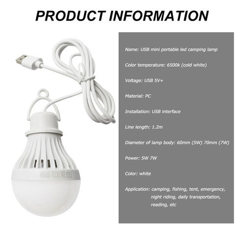 Bombilla Usb Led Para Acampar Portátil Lante