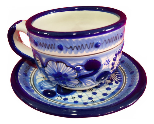 Terno De Taza Y Plato De Talavera Poblana Azul 300ml Tz