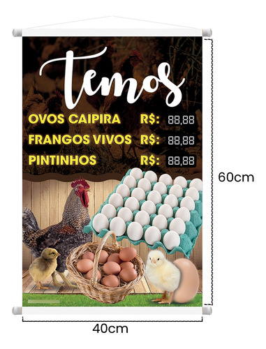 2 Banners Aqui Ovos E Galinhas - Preço Editável