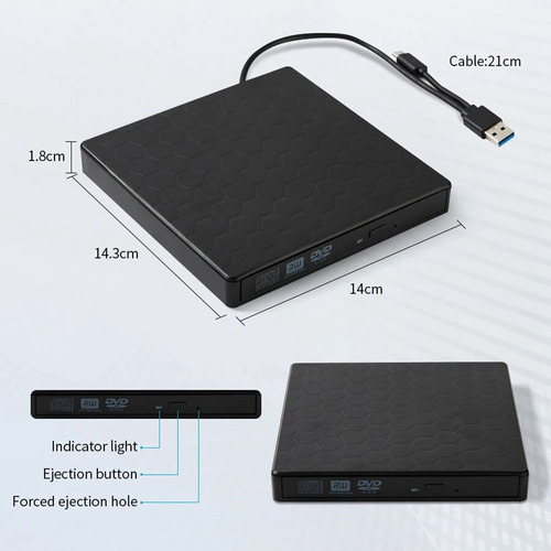 Unidad De Dvd Externa Usb 3.0, Reproductor Portátil +/-rw Pa