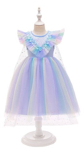 Frozen Elsa Cos Niñas Lentejuelas Volar Manga Vestido Puffy