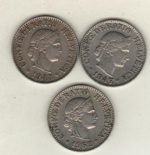 Suiza Lote De 3 Monedas De 10 Rappen Km 27
