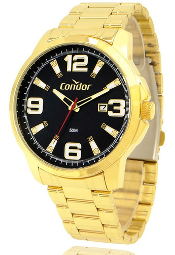 Imagem 3 de 10 de Relógio Masculino Dourado Condor Ouro 18k + Carteira Brinde