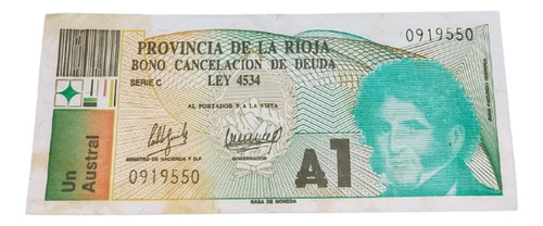 Bono De Cancelacion De La Rioja Argentina 1 Austral (Usado)