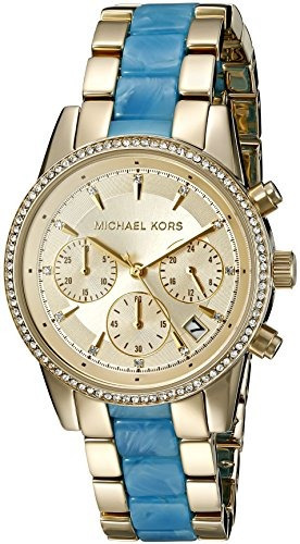 Reloj Michael Kors Para Mujer Mk6328 Ritz Dorado Fecha Con