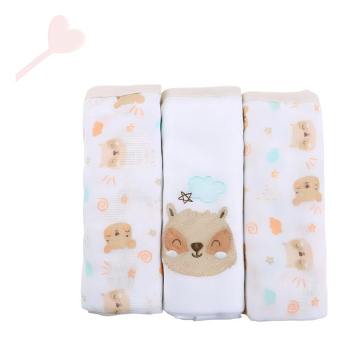 Pano De Boca Toalhinha Baby Kit 03 Fraldas Cuero Bebe