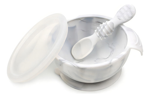 Mi 1er Plato+cuchara (silicona)/ Firstfeedingset Marmol Color Blanco Invierno