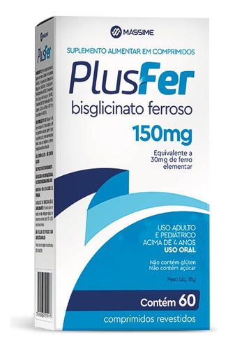 Plus Fer 150mg 60cáps - Massime Sabor Sem sabor