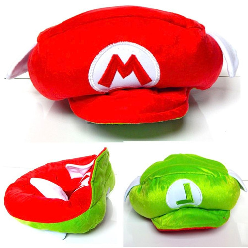 Mario Bros Gorro Peluche Gorra Doble Vista Luigi 2 En 1