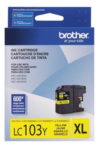 Cartucho De Tinta Brother Amarillo LC103Y XL Para Rendimiento De 600 Pag.