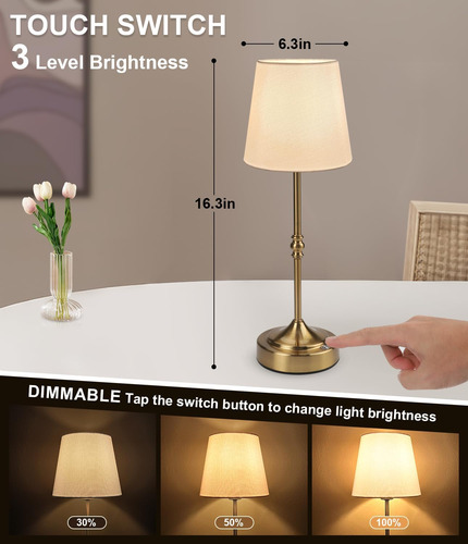 Lámpara De Mesa Inalámbrica Led Recargable, Funciona Con Bat