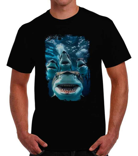 Playera Selfie Tiburones Camisetas De Animales Marinos