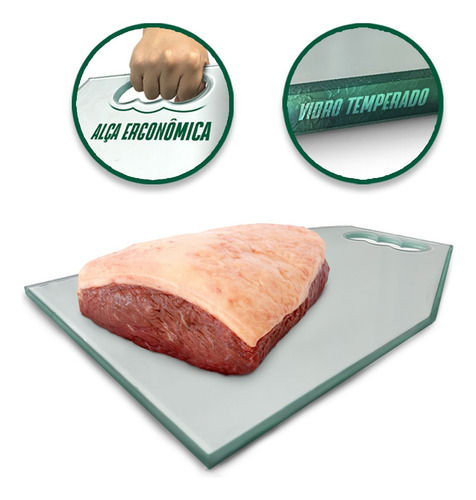 Tabua De Vidro P/ Carnes Temperado Resistente A Queda 8mm Cor Preto TABUA DE CORTE