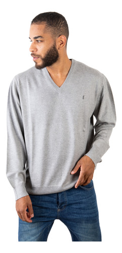 Sweater Hombre Marca Escote V Mano Lana Merino Manga Larga