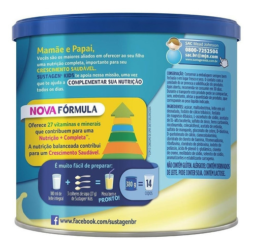 Complemento Alimentar Sustagen Kids Sabor Baunilha - Lata 38