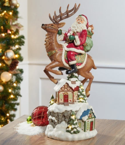 Santa Claus 50cm Con Luces Cabalgando Reno Adorno Navideño