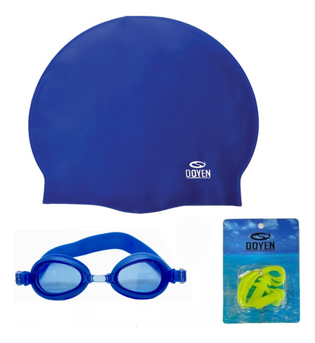 Kit Gorra Silicona + Antiparra + Tapón De Oídos Kids Azul