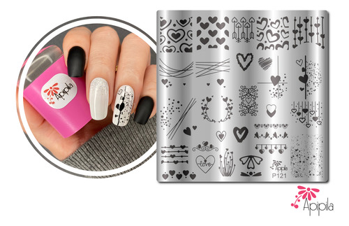Placa Para Carimbo De Decoração Unhas P121 Corações.