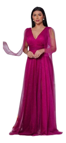Vestido Fucsia De Fiesta Con Brillos (Usado)