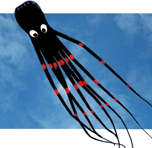  Papalote Kite Pulpo Negro Gigante 7.5 M De Nylon