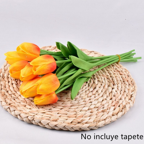 Imagen 3 de 4 de Ramo 10 Flores Artificiales Tulipanes 35cm Color Naranja