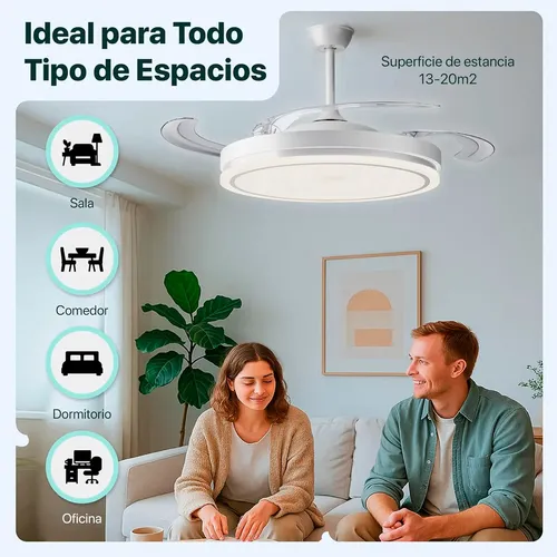 Ventilador Retractil De Techo Novohome Luz Calida Fria Neutra 6 Velocidades 4 aspas Color Blanco - imagen 5