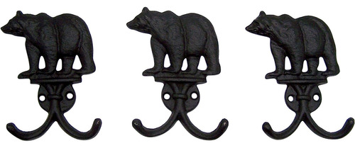 Rustic Black Bear Cast Iron Double Wall Hooks, Conjunto...