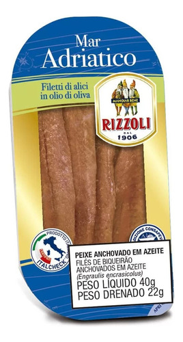 File De Anchovas Italiano Rizzoli 40g Frasco Unidade Filetes