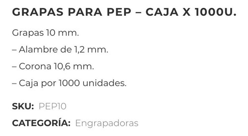 Imagen 2 de 4 de Grapas Para Engrapadora 10mm Caja X 1000u. Hamilton Pep10