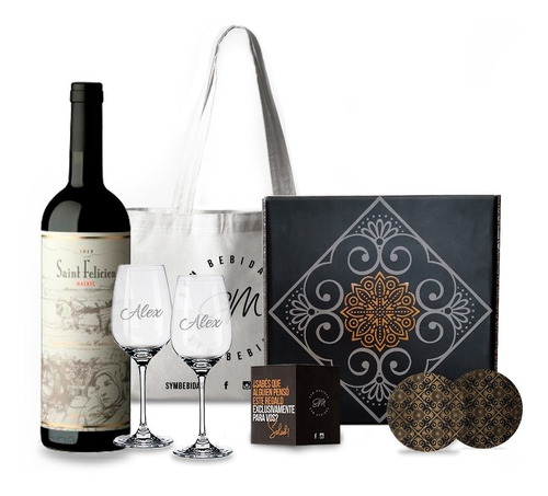 Box Saint Felicien Malbec + 2 Copas Vidrio Personalizadas