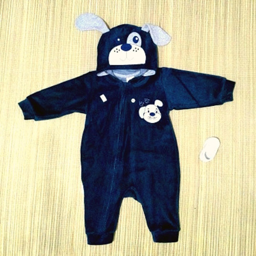 Imagem 6 de 7 de 3pçs Macacão Infantil Bebê Plush Com Capuz Bichinho Animado