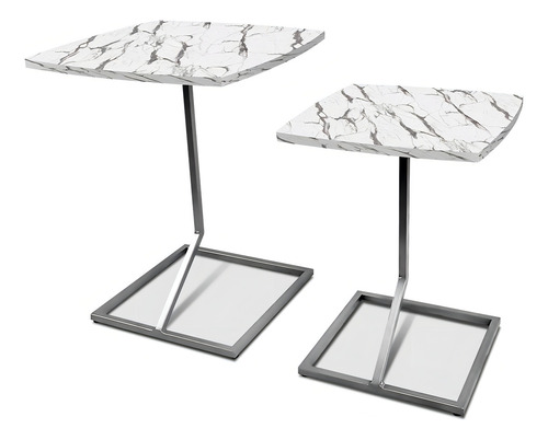 Conjunto Jogo Mesa Tip De Canto Lateral Tampo Quadrado Cor Prata/vulcano