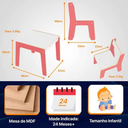 Mesa Com Cadeirinha De Madeira Resistente Para Crianças