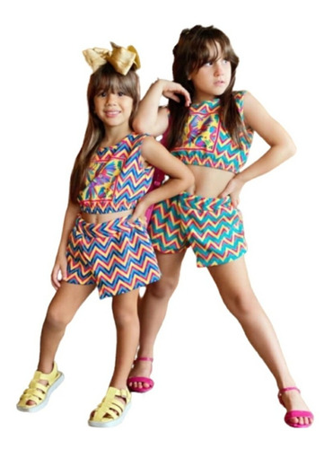 Lançamento Verão Conjunto Cropped + Shorts Saia Estampado A2