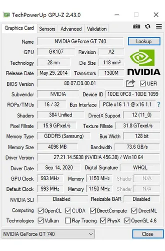 Tarjeta Gráfica Geforce Gtx 740 4gb Gddr5 Hdmi/vga/dvi
