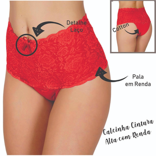 Imagem 1 de 9 de 10 Calcinha Cinta Cintura Alta Renda Barato Lingerie Atacado