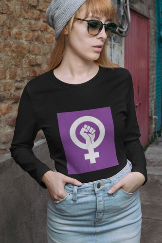 Polera Larga 8m Mujer  Logo Ni Una Menos  Algodon Estampado