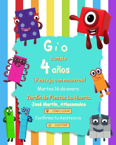 Invitación En Pdf Inteligente Cumples De Numberblock