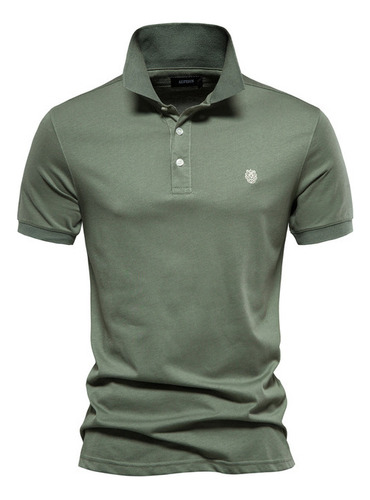 Camisas Polos Algodón Hombre Bordadas Color Sólido Ajustadas