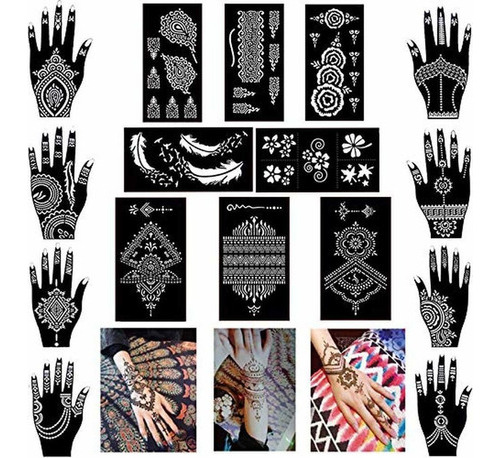 Xmasir  Juego De 16 Hojas De Tatuaje De Henna Para Tatuaje