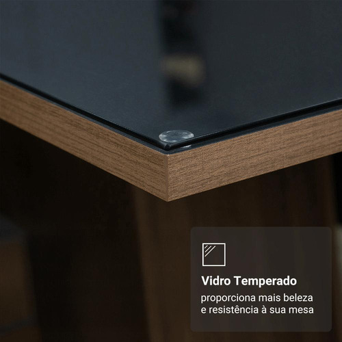 Sala jantar mesa tampo MDJA080007D8PT vidro 8 cadeiras cor rustic e preto