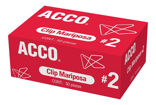 Clip Mariposa No. 2 Acco Sujeta 100 Hojas Caja Con 50 Piezas