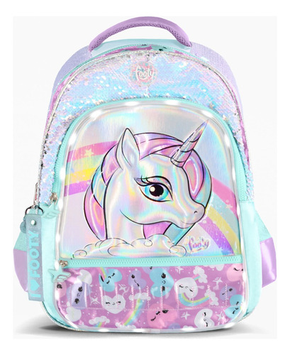 Mochila Footy Espalda Escolar Unicornio Lentejuelas Luces