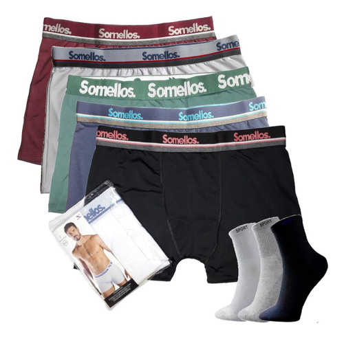 Kit Cuecas Box 10 Cueca Boxer + Kit Meia 12 Pares Meia Longa