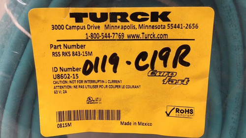 Turck Rss Rks 843-15m Cordset Eurofast Cable Rssrks84315 Ccb