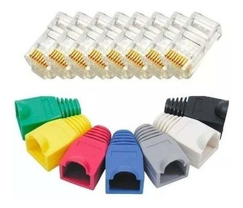 Pacote 50 Conector Rj45 Cat5e Ouro + 50 Capas Rj45 Cabo Rede